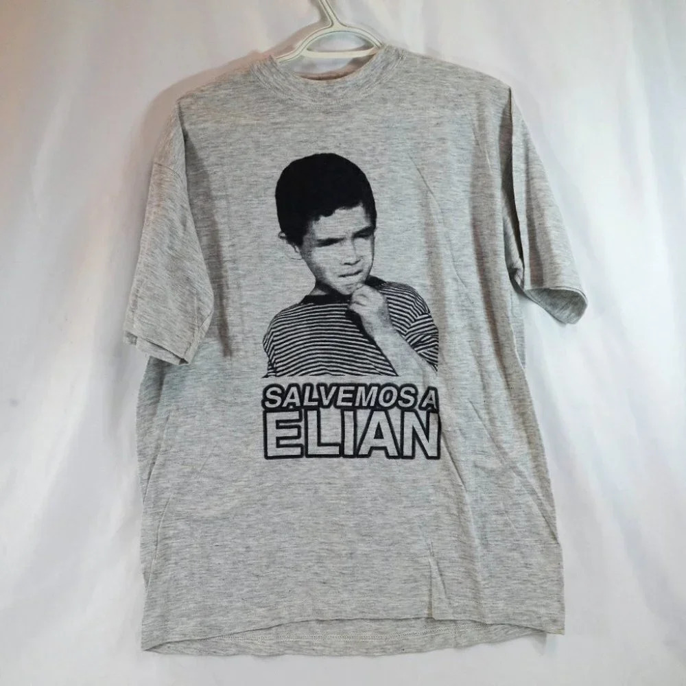 Salvemos a Elian Gonzalez T-Shirt Vtg  00s Cuba Sevilla Mens L Cotton Grey
